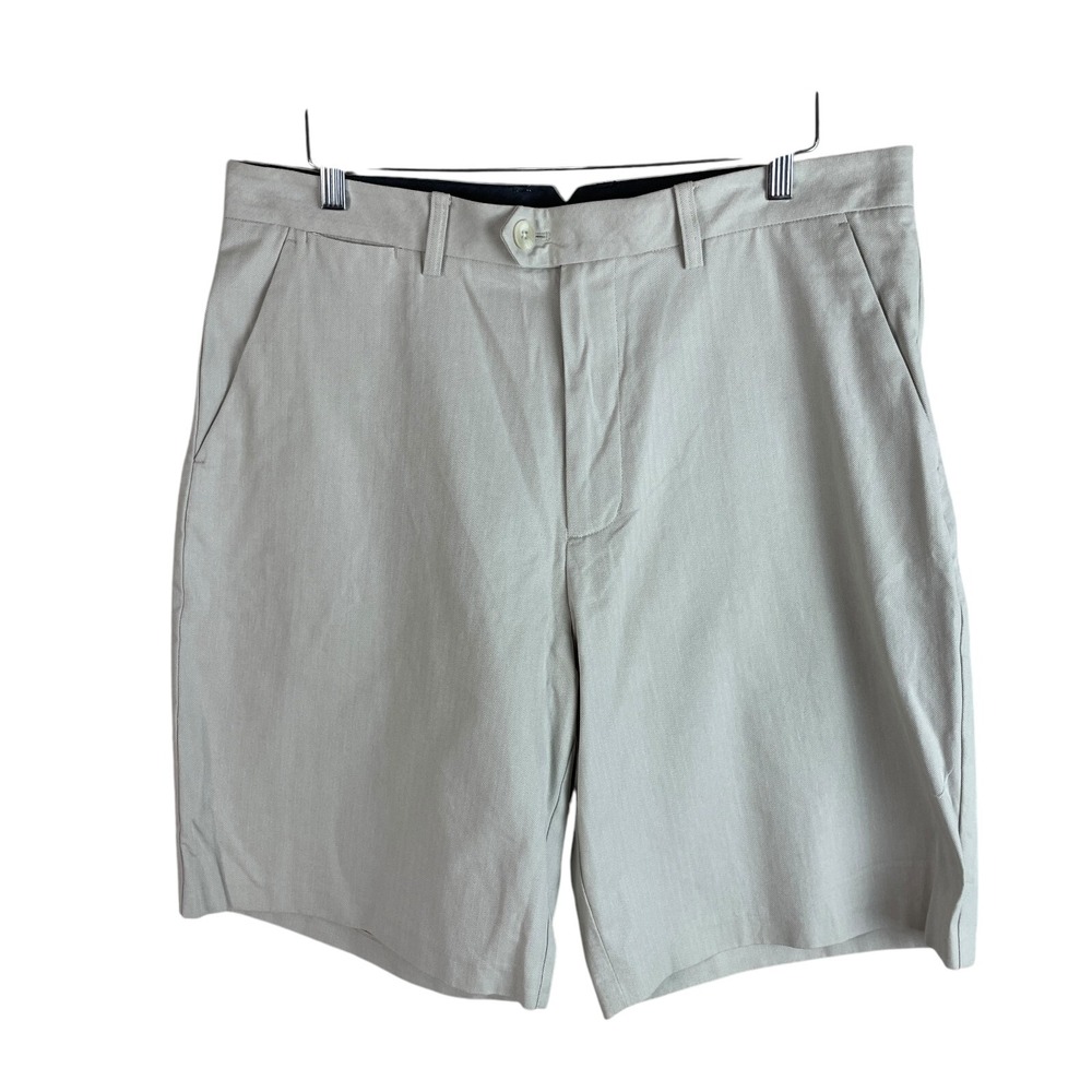 NEW Ashworth Mens‎ Golf Shorts Size 36 Beige Herringbone Flat Front Cotton